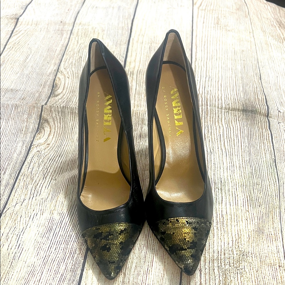 Black Heels with Gold Accents